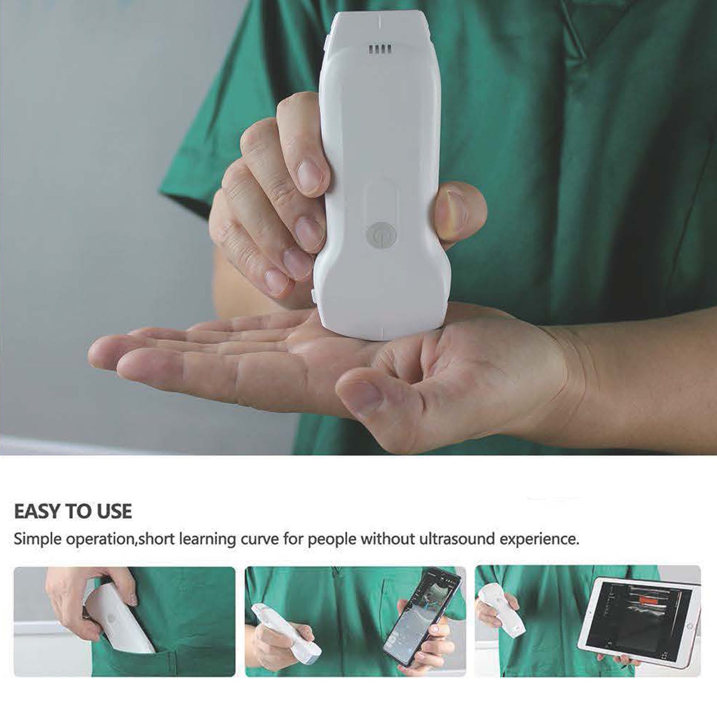 3-in-1 Double Heads 128 Elements Color Doppler Wireless Ultrasound Probe Convex/Linear/Phased array support iOS Android Windows