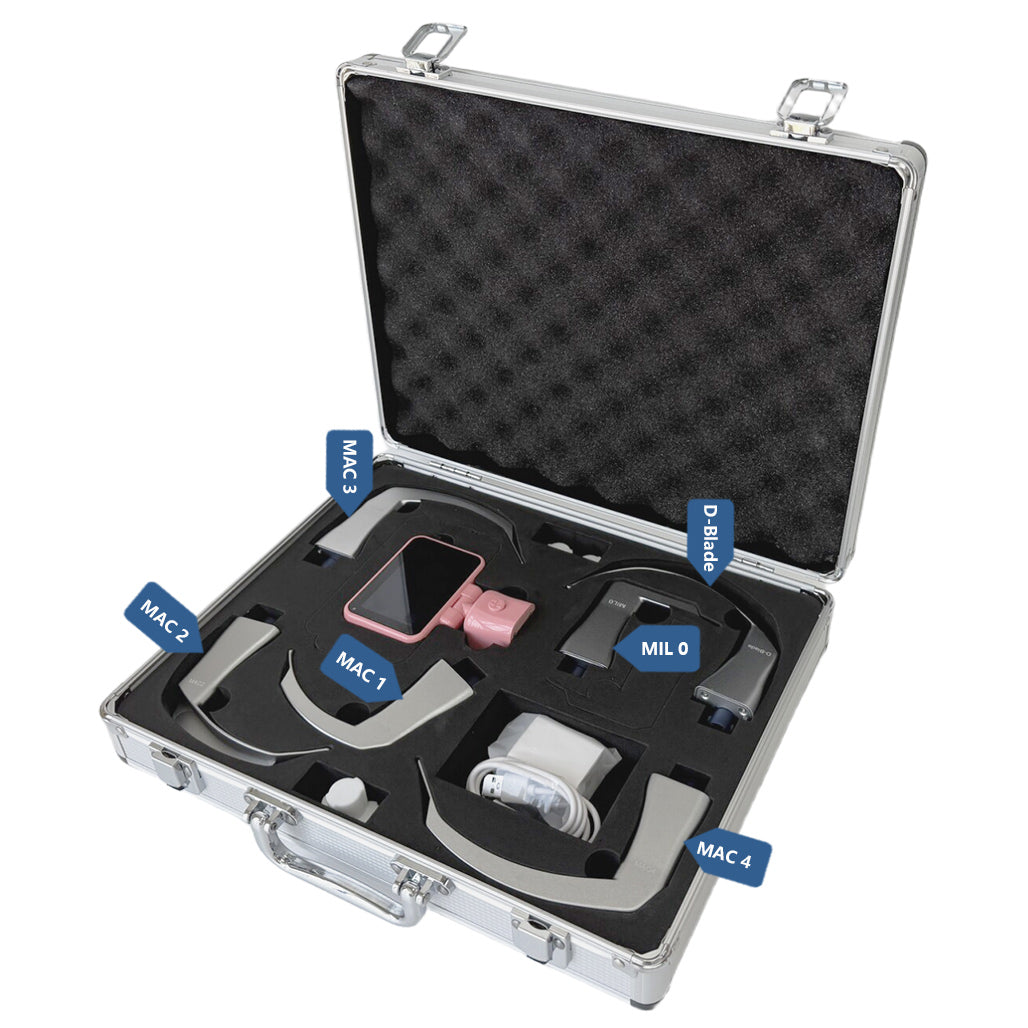 Pink Display Reusable Video Laryngoscope for Intubation, 3.5 inch Display with 6 Blades Optional（Pink）